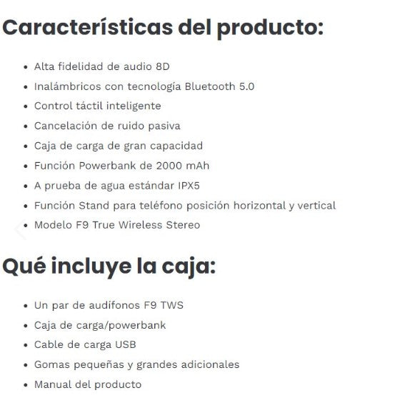 Nuevos Audífonos F9 Táctiles